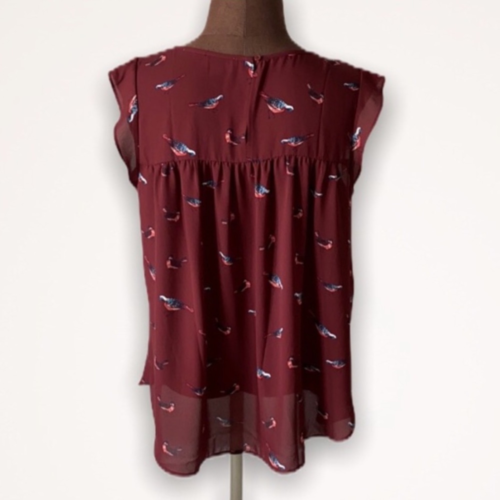LOFT size medium Burgundy Bird Patterned Blouse - Picture 2 of 4